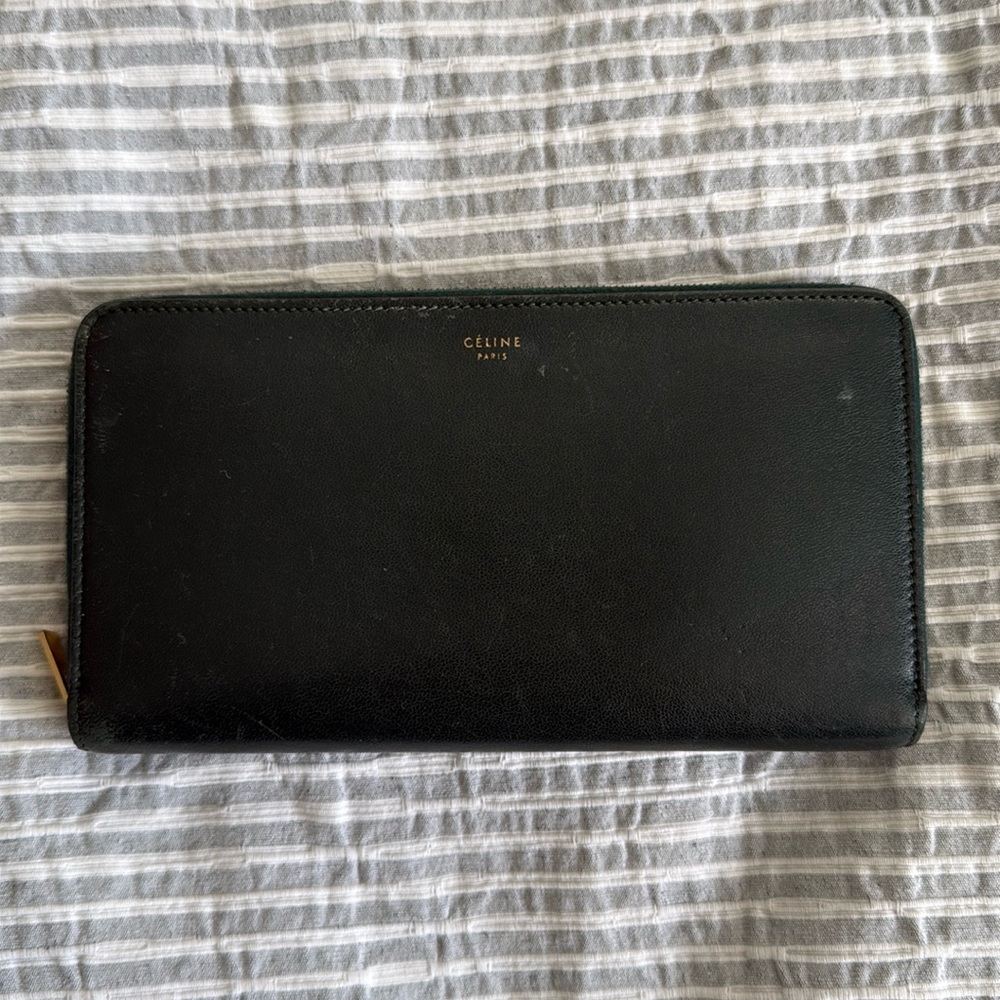 Dark Green Celine Zip Around Wallet